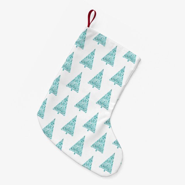 Petite Chaussette De Noël Arbre de Noël blanc Aqua Bleu Éperche (Devant (Accrochage))