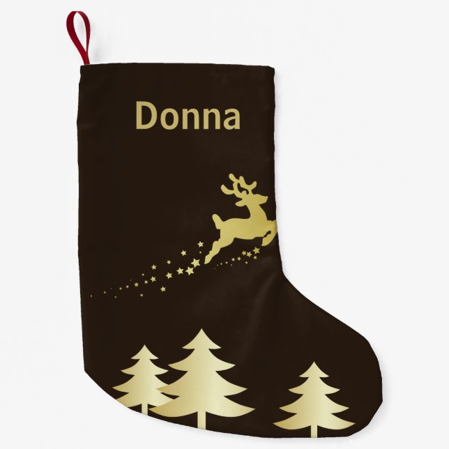 Petite Chaussette De Noël Arbre de Noël d'or avec le renne (Devant)