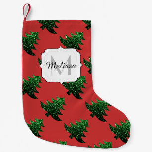 Petite Chaussette De Noël Arbre de Noël étincelant vert étincelant Monogram 