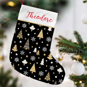 Petite Chaussette De Noël Arbre de Noël Festif Nom personnalisé Noir