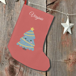 Petite Chaussette De Noël Arbre de Noël mignon sur le stock de Noël rouge