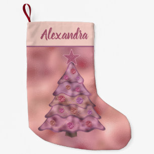 Petite Chaussette De Noël Arbre de Noël rose holographique Nom à double fa