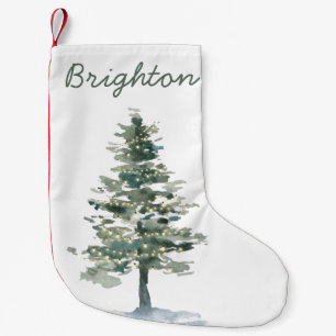 Petite Chaussette De Noël Arbre de Noël rustique avec lumières et nom