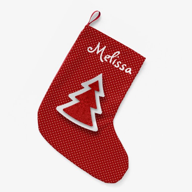 Petite Chaussette De Noël Arbre rouge - Stocking de Noël (Devant (Accrochage))