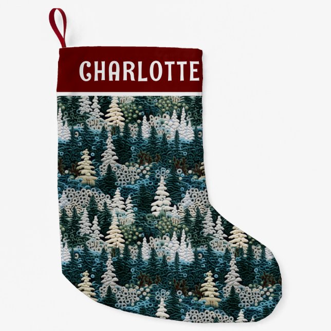 Petite Chaussette De Noël Arbres de Noël Bois Brodés Personnalisés (Devant)