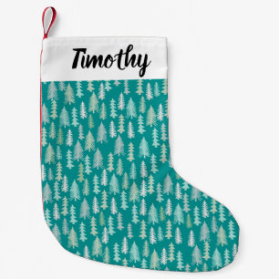 Petite Chaussette De Noël Arbres de Noël peints à la main Aqua Blanc Bleu Tu
