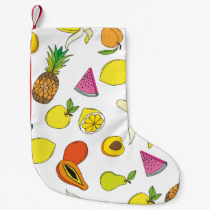 Petite Chaussette De Noël Arrière - plan aux fruits juteux. Patte de fruits