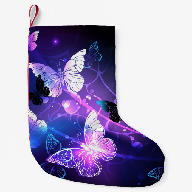 Petite Chaussette De Noël Arrière - plan aux papillons de nuit (Devant)