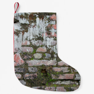 Petite Chaussette De Noël Arrière - plan de vieilles briques orange et gris,