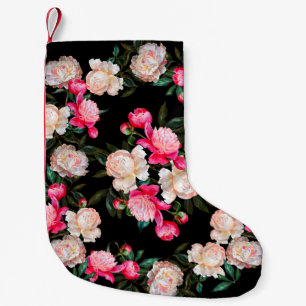 Petite Chaussette De Noël Arrière - plan floral. Peonies rose et blanc sur u