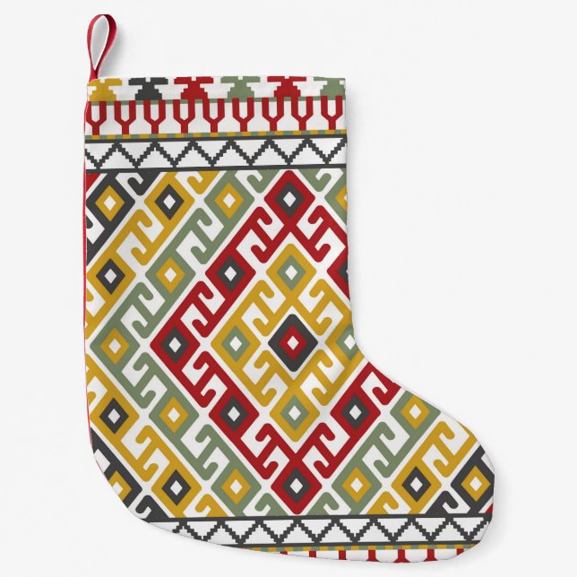 Petite Chaussette De Noël Arrière - plan motif géométrique en indien, st tur (Devant)