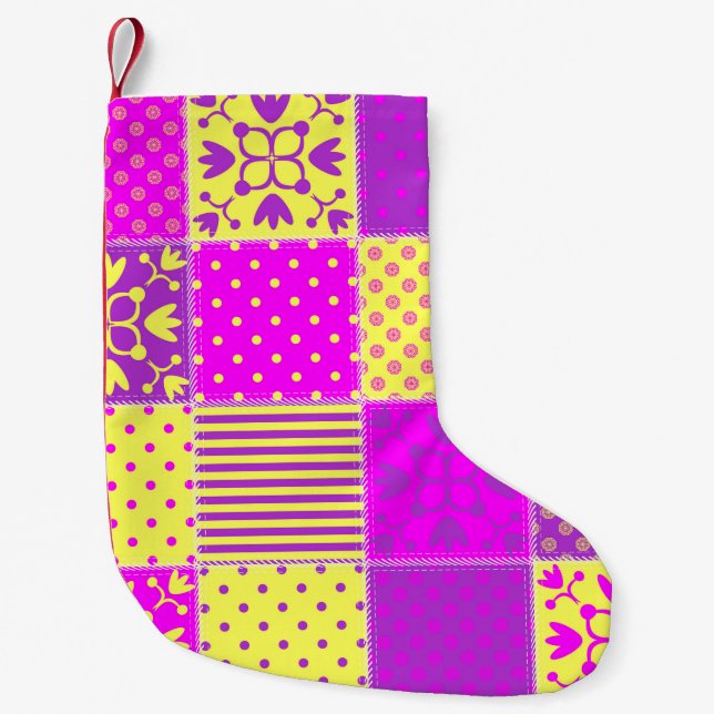Petite Chaussette De Noël arrière - plan patchwork avec différents art motif (Devant)