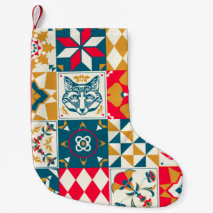 Petite Chaussette De Noël arrière - plan vintage avec tuile bleue traditionn