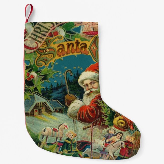 Petite Chaussette De Noël Art antique du Père Noël (Devant)