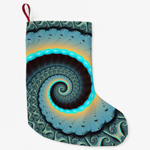 Petite Chaussette De Noël Art fractal spirale abstrait bleu turquoise orange