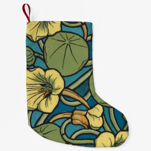 Petite Chaussette De Noël Art Nouveau Nasturtium Bleu Or floral Verneuil