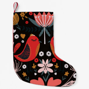 Petite Chaussette De Noël art populaire scandinave coloré motif avec flore