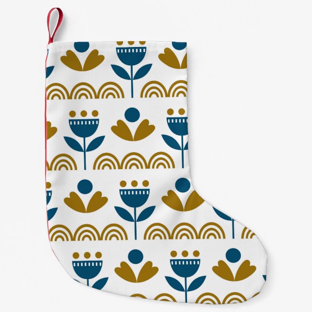 Petite Chaussette De Noël Art populaire scandinave, motif coloré. (Devant)