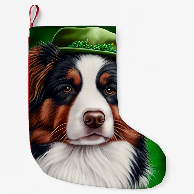 Petite Chaussette De Noël Australian Shepherd dog en tenue de St. Patrick's  (Devant)