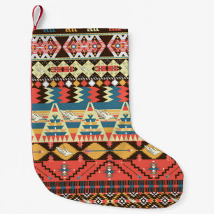 Petite Chaussette De Noël Aztèque coloré : oiseaux, fleurs motif.