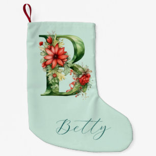 Petite Chaussette De Noël B) Jours fériés d'aquarelle verte du monogramme fl