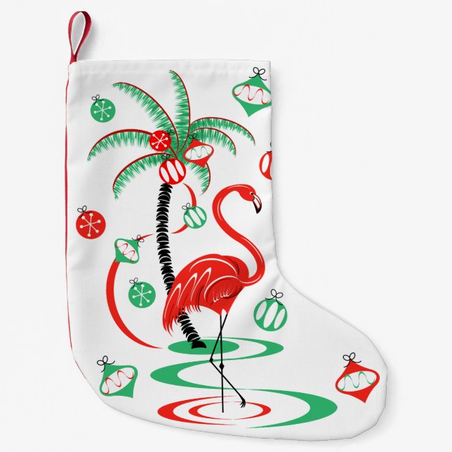 Petite Chaussette De Noël Babioles rouges de Flamant rose de Noël stockant (Devant)