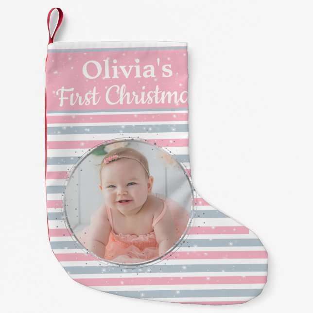 Petite Chaussette De Noël Baby Girl First Christmas Photo Stocking (Devant)