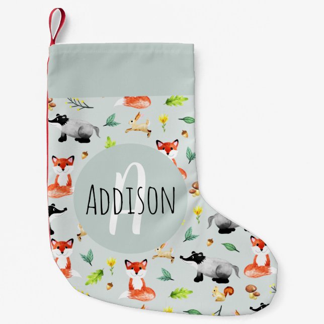 Petite Chaussette De Noël Baby mignonne Forêt Boisée Animaux Motifs Enfants (Devant)