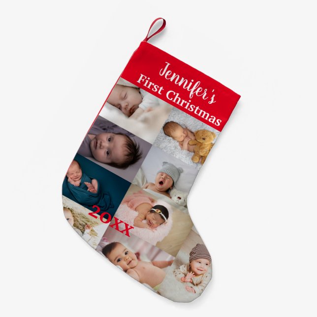 Petite Chaussette De Noël Baby's First Christmas Custom Photo Collage Name  (Devant (Accrochage))