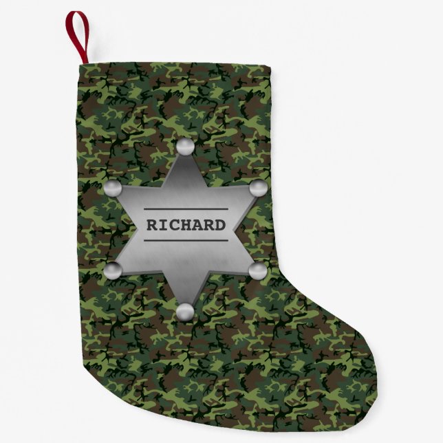 Petite Chaussette De Noël Badge nominatif vert de shérif de motif de (Devant)
