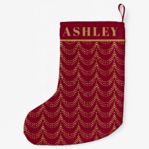 Petite Chaussette De Noël Baguette Chic Gold Swag sur Rouge Bourgogne