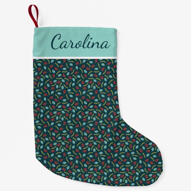 Petite Chaussette De Noël Baies et pin personnalisés (Devant)