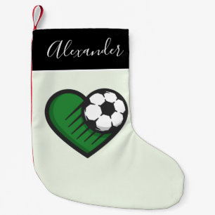 Petite Chaussette De Noël Bal de soccer vert Coeur et garçons Nom Joueur Coa