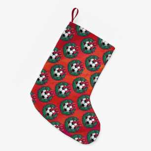 Petite Chaussette De Noël Balle de football en Motif de couronne sur rouge