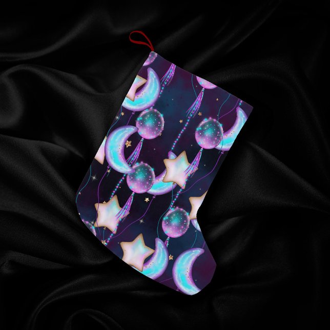 Petite Chaussette De Noël Ballons cosmiques | Blue Purple Moon Stars Planète (Créateur téléchargé)