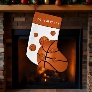 Petite Chaussette De Noël Ballons de basket-ball amusant Orange Boy`s Nom En