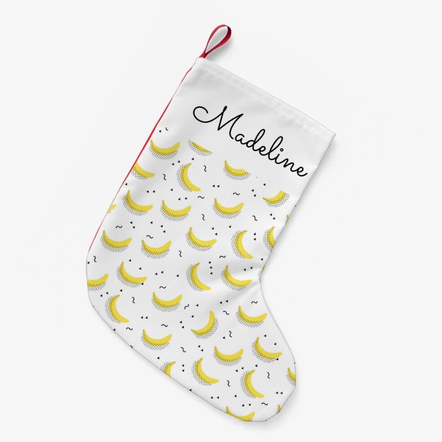 Petite Chaussette De Noël Bananes géométriques| Ajouter votre nom (Devant (Accrochage))