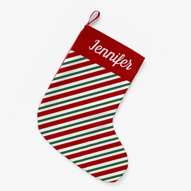 Petite Chaussette De Noël Bandes rouges vertes personnalisées (Devant (Accrochage))