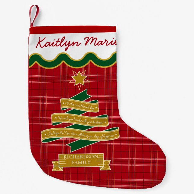 Petite Chaussette De Noël Bannière rouge de coutume d'étoile de plaid de (Devant)