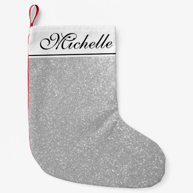 Petite Chaussette De Noël Bas argentés personnalisés de Noël de parties (Devant)