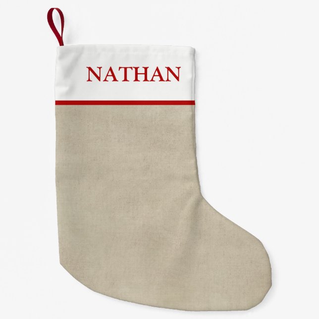 Petite Chaussette De Noël Bas beige et par rouge personnalisé rustique (Devant)