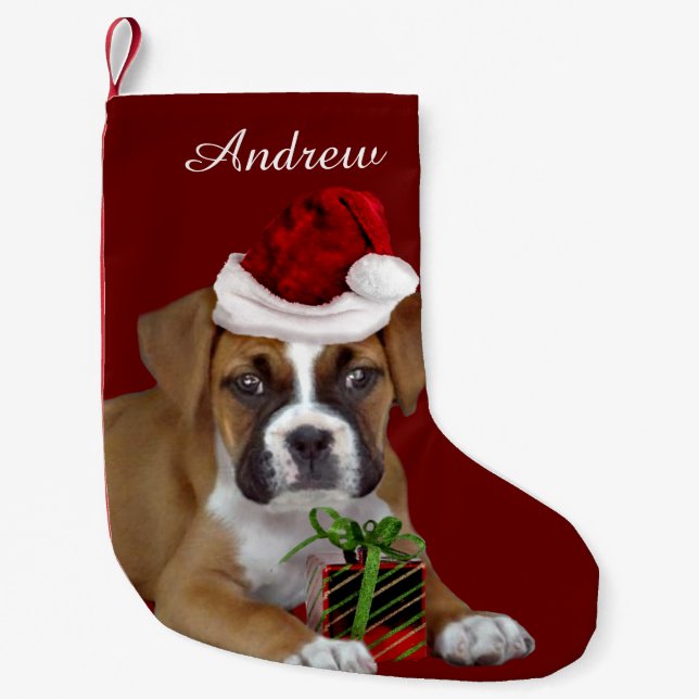 Petite Chaussette De Noël Bas de chiot de boxeur de Noël (Devant)
