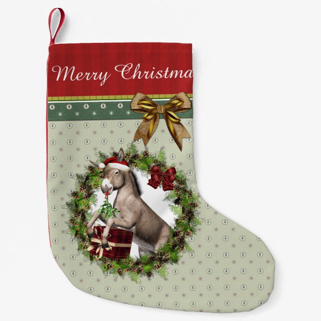 Petite Chaussette De Noël Bas de Joyeux Noël de Père Noël d'âne (Devant)