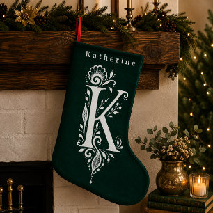 Petite Chaussette De Noël Bas de Noël personnalisé avec monogramme botanique