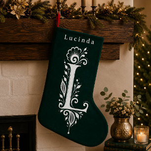 Petite Chaussette De Noël Bas de Noël personnalisé Monogramme botanique Lett