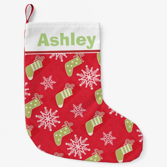 Petite Chaussette De Noël Bas de Noël vert Rouge Personnalisé (Devant)