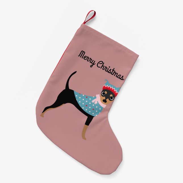 Petite Chaussette De Noël Bas de Pinscher miniature d'hiver de Joyeux Noël (Devant (Accrochage))