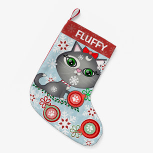 Petite Chaussette De Noël Bas gris de Noël de chat de Kitty d'animal