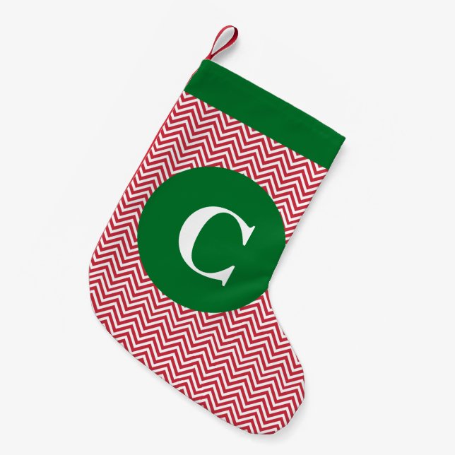 Petite Chaussette De Noël Bas initial rouge et vert de Chevron (Devant (Accrochage))
