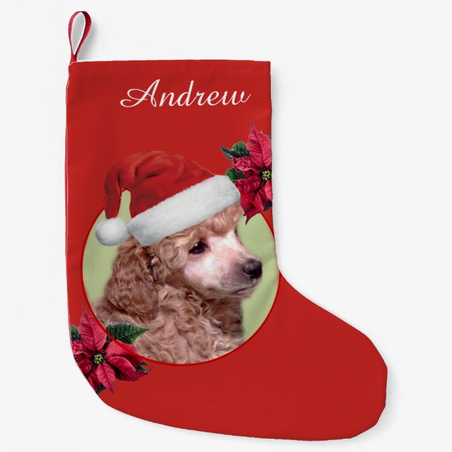 Petite Chaussette De Noël Bas personnalisé de chien de caniche de Noël (Devant)
